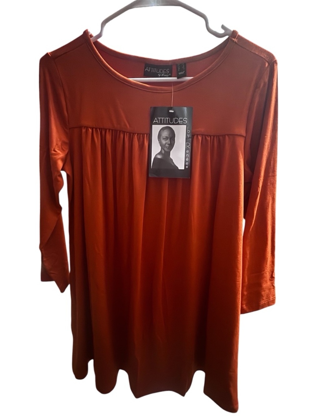 Attitudes by Renee Rust Orange Gathered Front Tunic